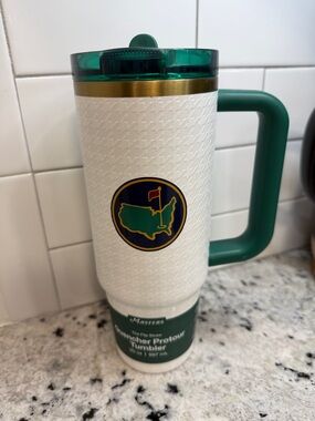 Stanley White and Green Masters Insulated Travel Tumbler with Gold Accent